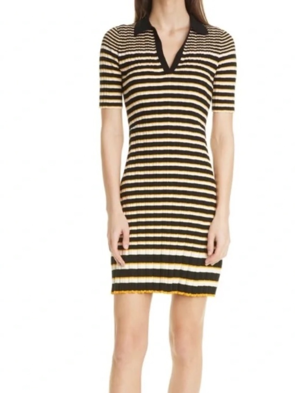 Striped Ribbed Knit Polo Mini Dress P Theory
